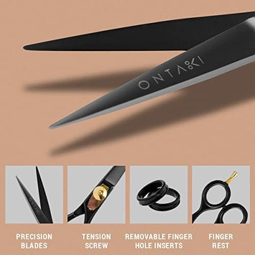 Beard & Moustache Scissors for Men - 5.5" Japanese Steel, Black - Precision Sharp Blades, Ergonomic Finger Rest & Adjustable Tension Screw for Perfect Trimming - Beard Grooming Scissors