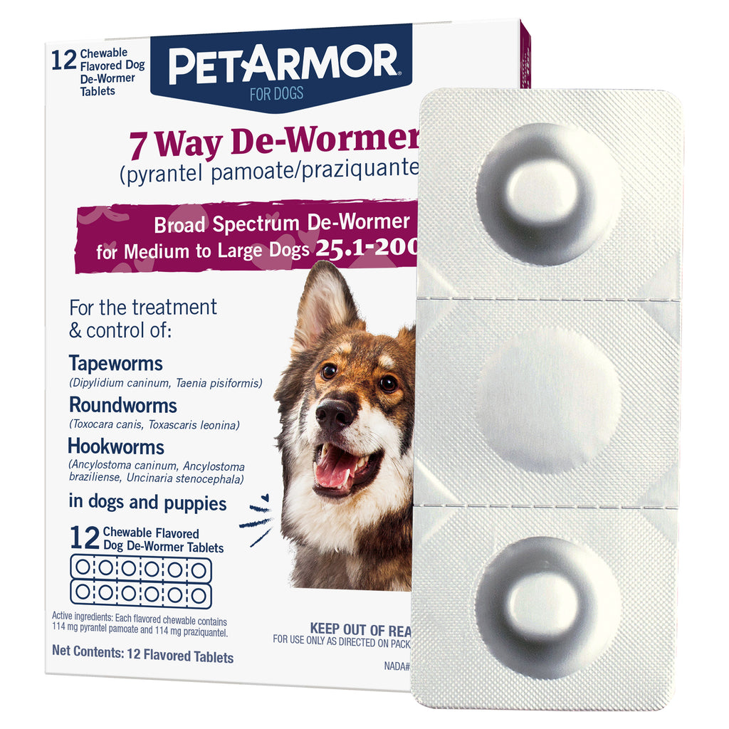 7 Way Chewable De-Wormer for Medium and Large Dogs, 12-Count