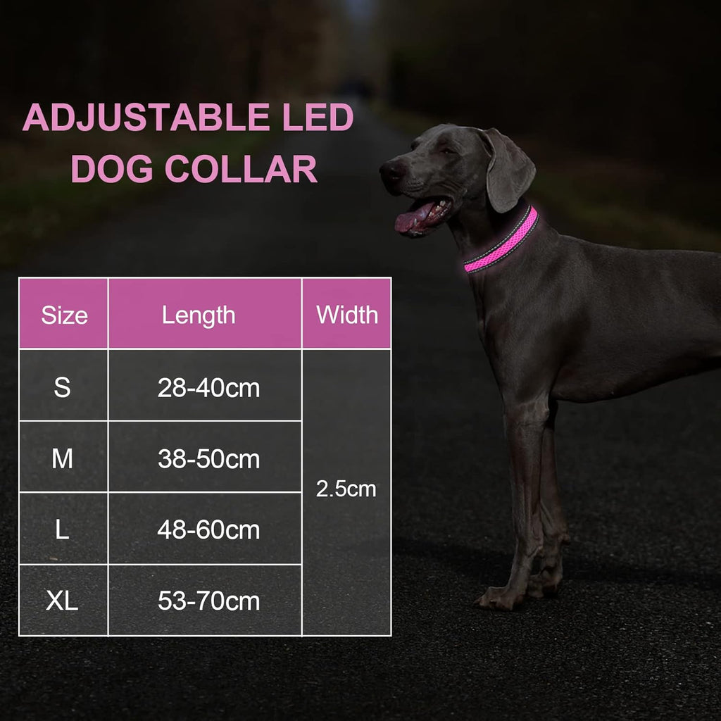 Light up Dog Collars,  LED Dog Collar Rechargeable Waterproof & High Visibility Adjustable Soft Mesh Safety Dog Collars Lighted Glow Collar Flashing Collar for Pet Night Walking,Pink S