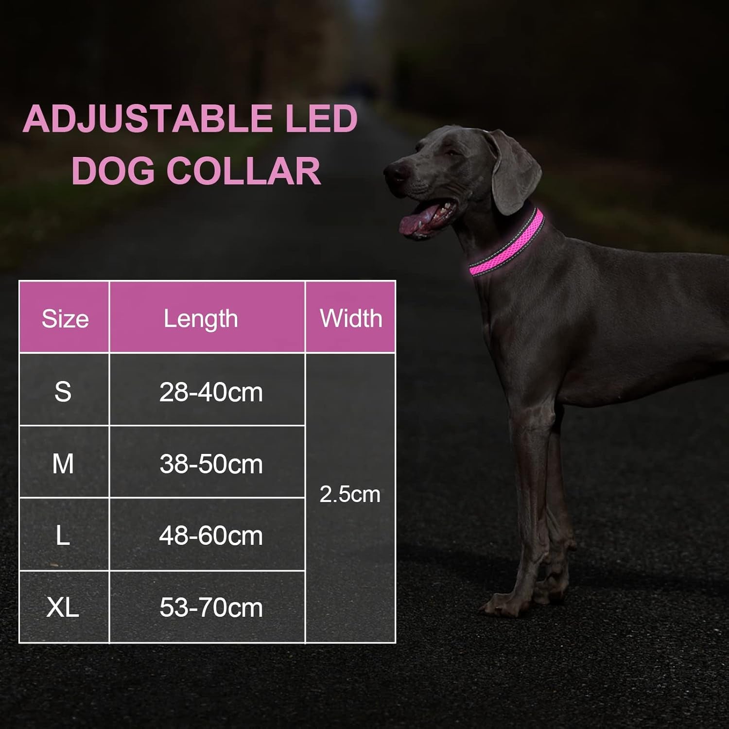 Light up Dog Collars,  LED Dog Collar Rechargeable Waterproof & High Visibility Adjustable Soft Mesh Safety Dog Collars Lighted Glow Collar Flashing Collar for Pet Night Walking,Pink S