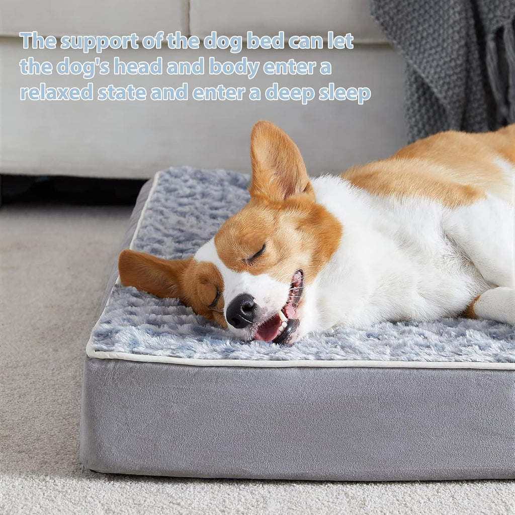 Orthopedic Large Dog Bed, Extra Large Waterproof Dog Bed with Removable Washable Cover & Anti-Slip Bottom,Egg Crate Foam Pet Bed Mat,Soft Rose Plush Pet Crate Mat