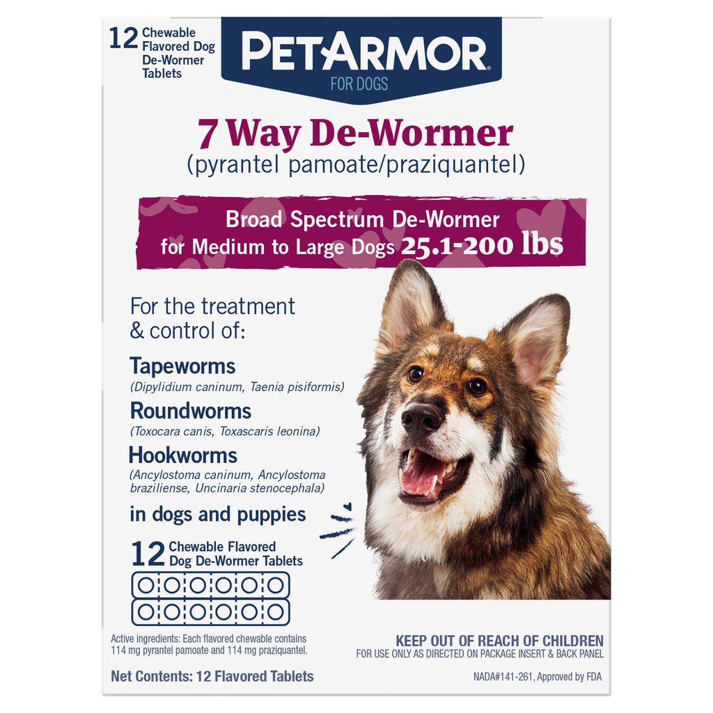 7 Way Chewable De-Wormer for Medium and Large Dogs, 12-Count