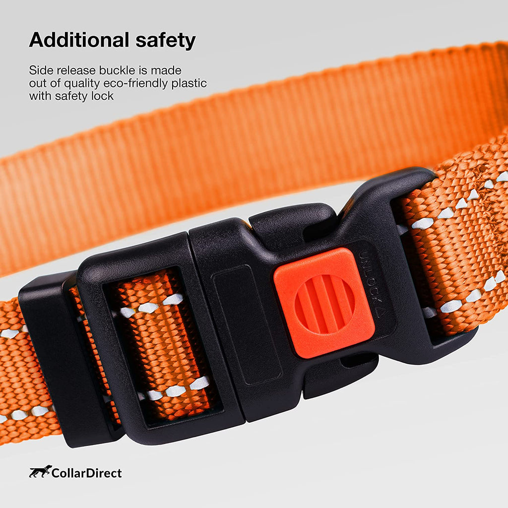 Reflective Dog Collar, Quick-Release Buckle (Orange, 10-13 Inch)