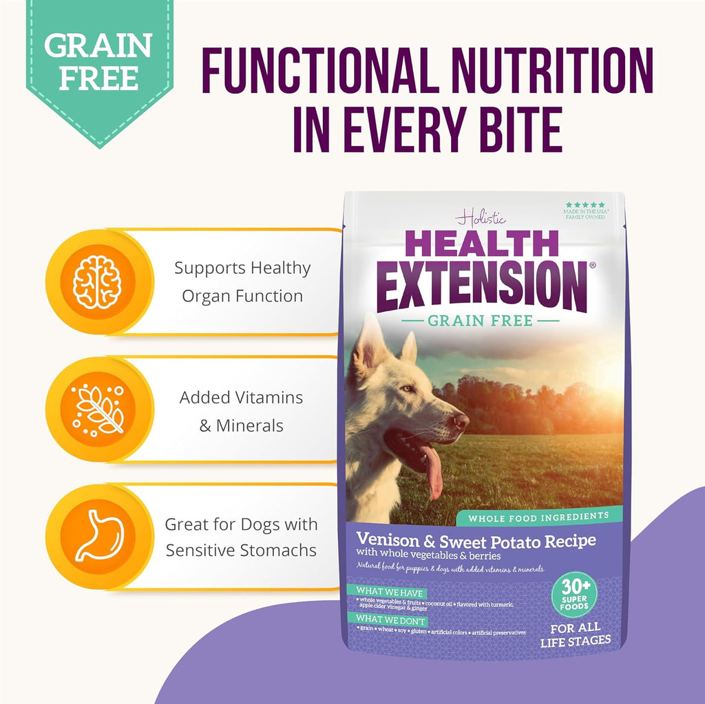 Dry Dog Food, Natural Food with Added Vitamins & Minerals, Suitable for All Puppies, Include Venison & Sweet Potato Recipe with Whole Vegetable & Berries (4 Pound)