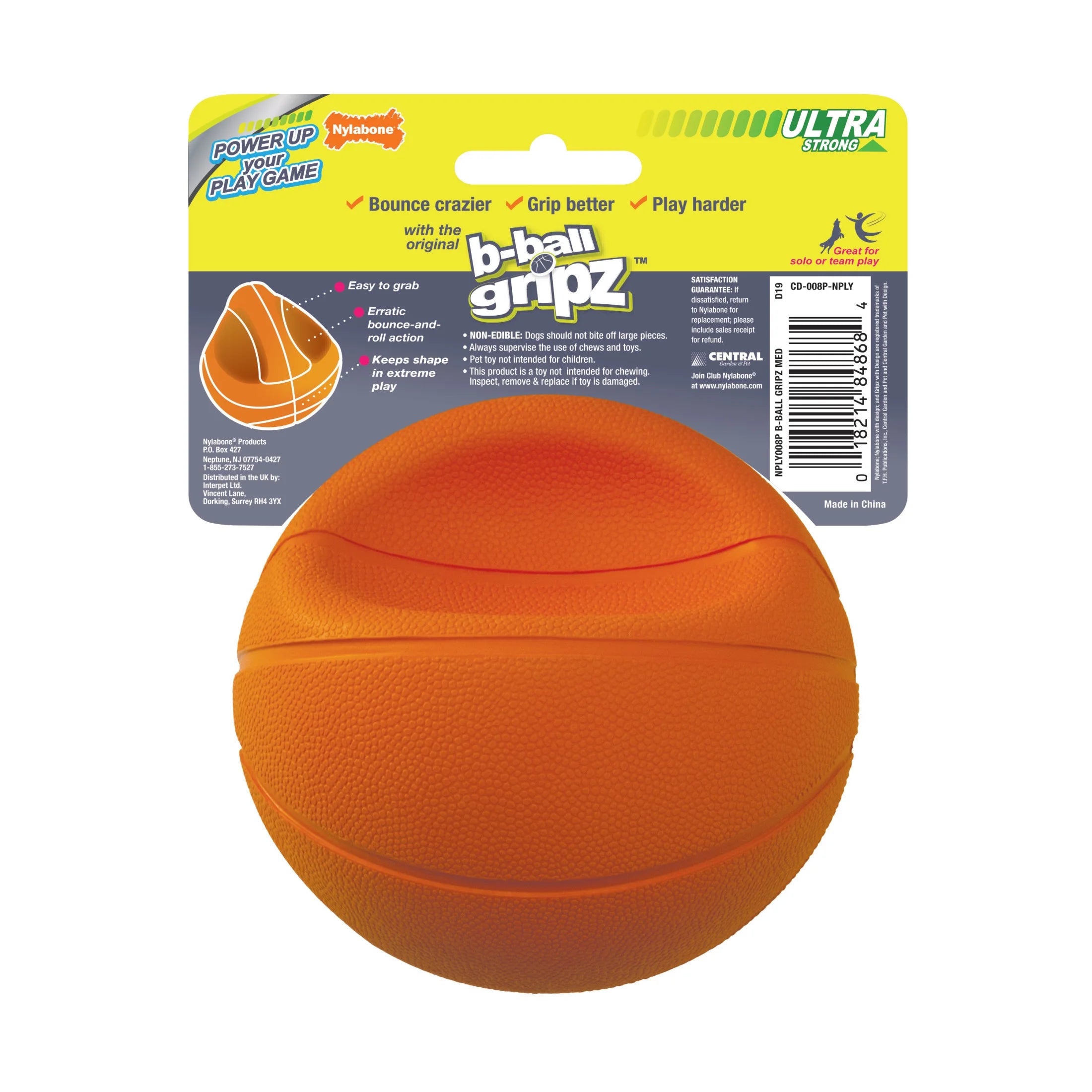 Power Play Basketball Gripz Dog Toy, Dog Balls, Squeaky Toy for Dogs, Medium