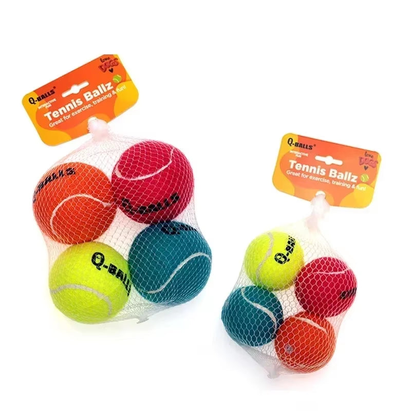 Dog Toy Set Q-MONSTER Thick Walled Natural Rubber Squeak Chew Balls for Dogs Tennis Interactive Bouncy Balls for Training 4-Pack