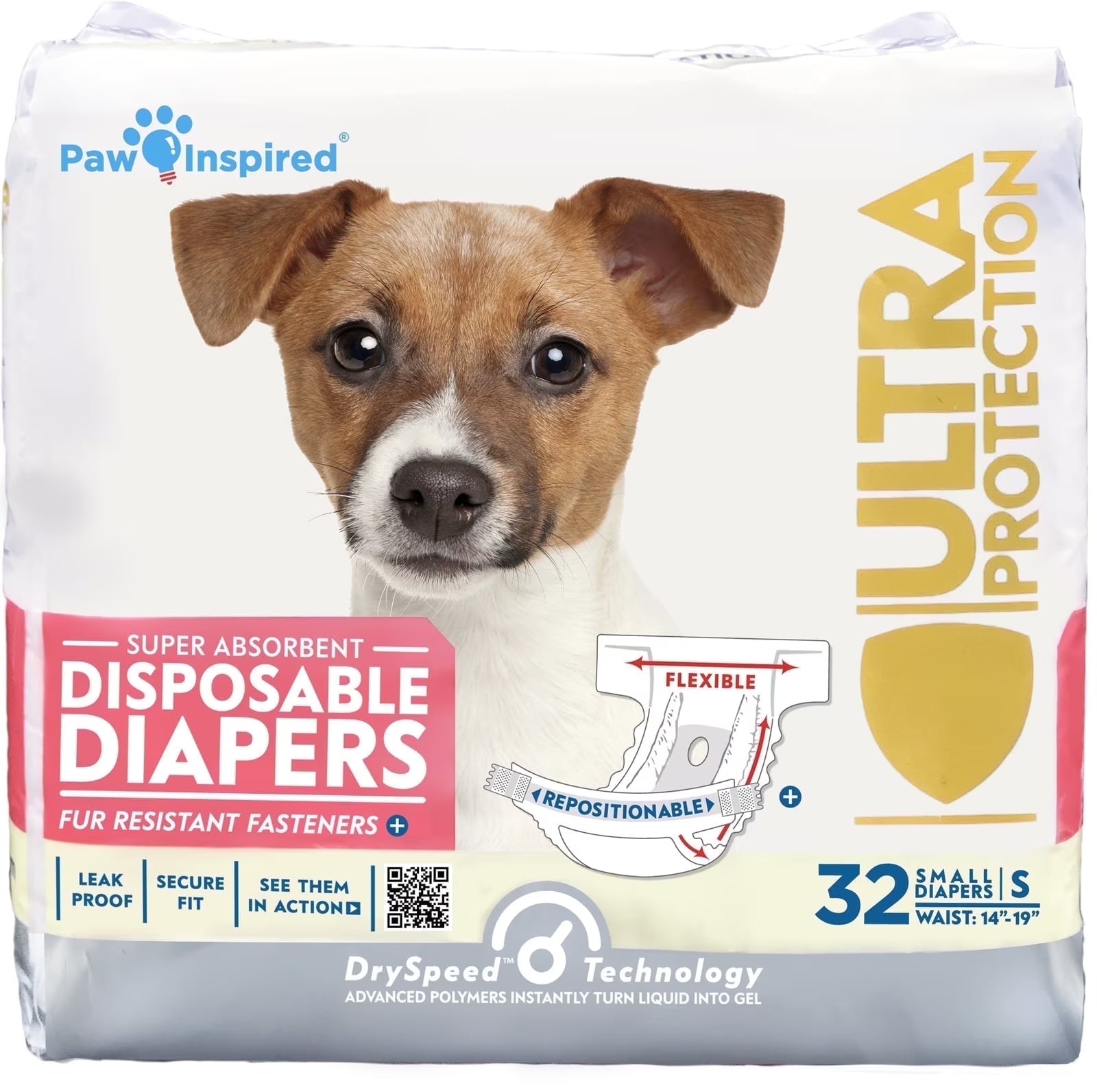 Disposable Dog Diapers Female| Puppy, Doggie, Cat, Pet Diapers |Diapers for Dogs in Heat Period, Diapers That Stay On, Senior, Excitable Urination, or Incontinence (Small, 32 Count)
