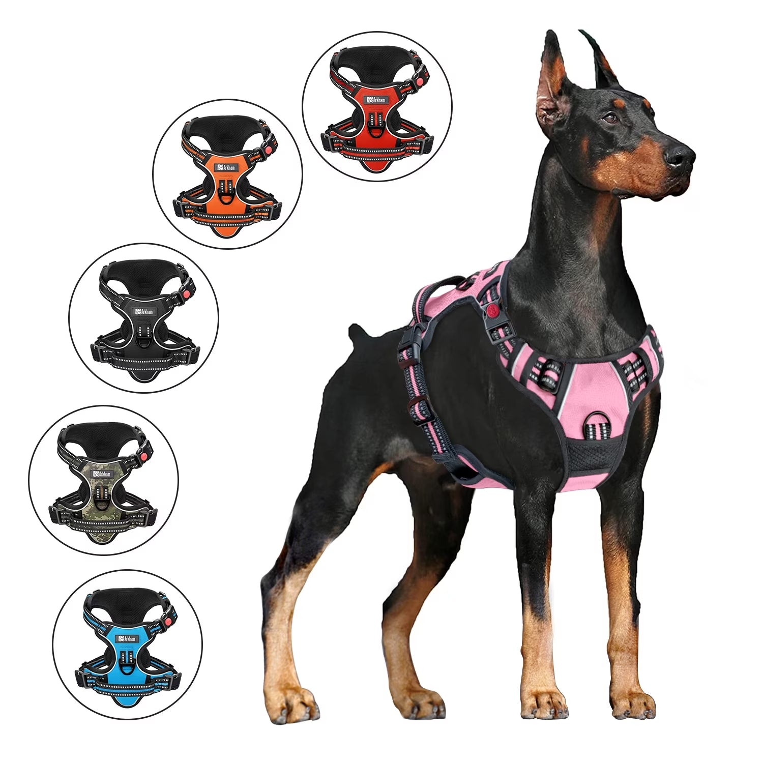 No Pull Dog Harness, Adjustable Dog Walking Harness with Breathable Padded Vest, Pink/Xl