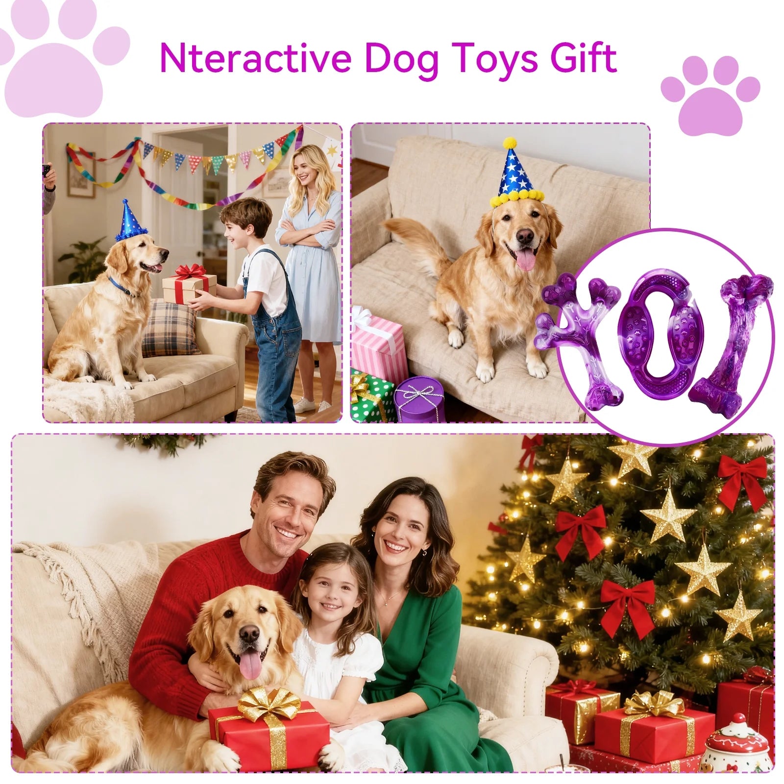 3 Pack Dog Toys for Aggressive Chewers,Meat Flavors (Bacon/Beef/Smoked) Dog Chew Toy, Extra Durable Rubber Bones for Aggressive Chewers,Indestructible Dog Toys to Keeps Dogs Busy