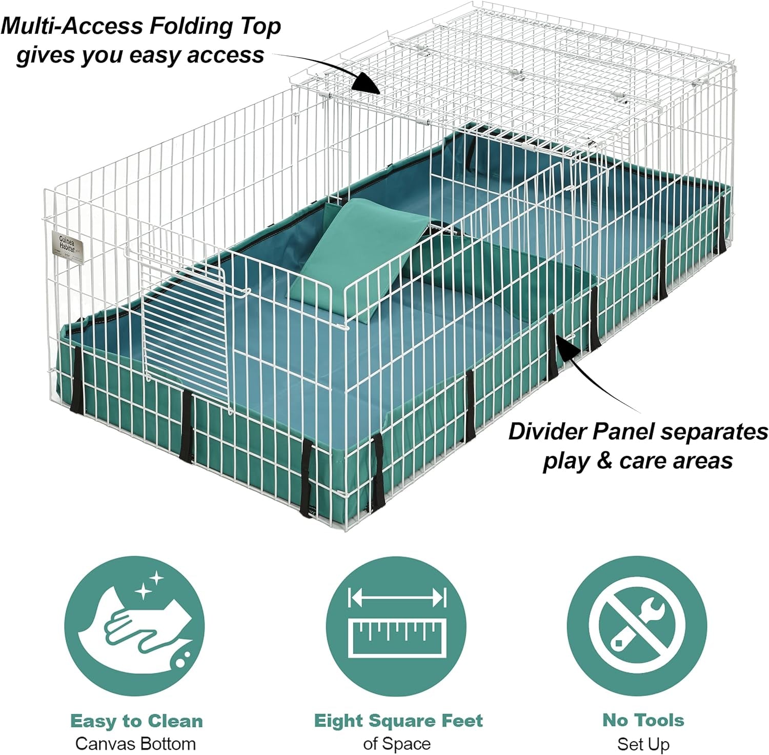 Guinea Habitat plus Cage, Includes Divider Panel and Hinged Top, Washable PVC Canvas Bottom, Expandable Small Animal Cage for Guinea Pigs, 171GHP