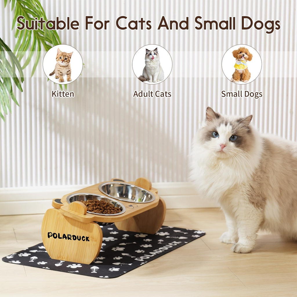 Tilted Elevated Cat Food Bowls Set: Raised Pet Dishes for Cats & Puppy
