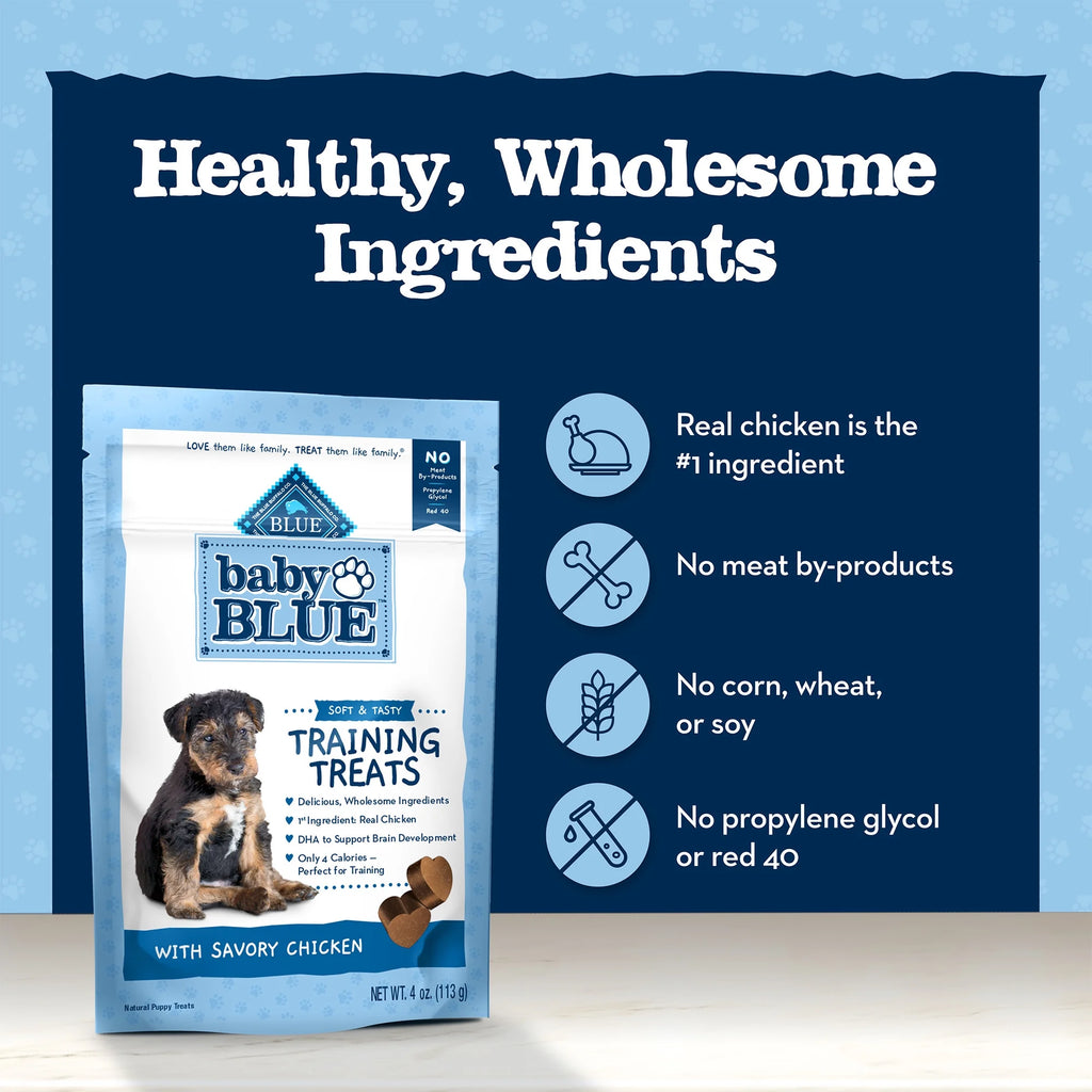 Baby BLUE Puppy Training Treats for Dogs with DHA, Savory Chicken, 4-Oz. Bag