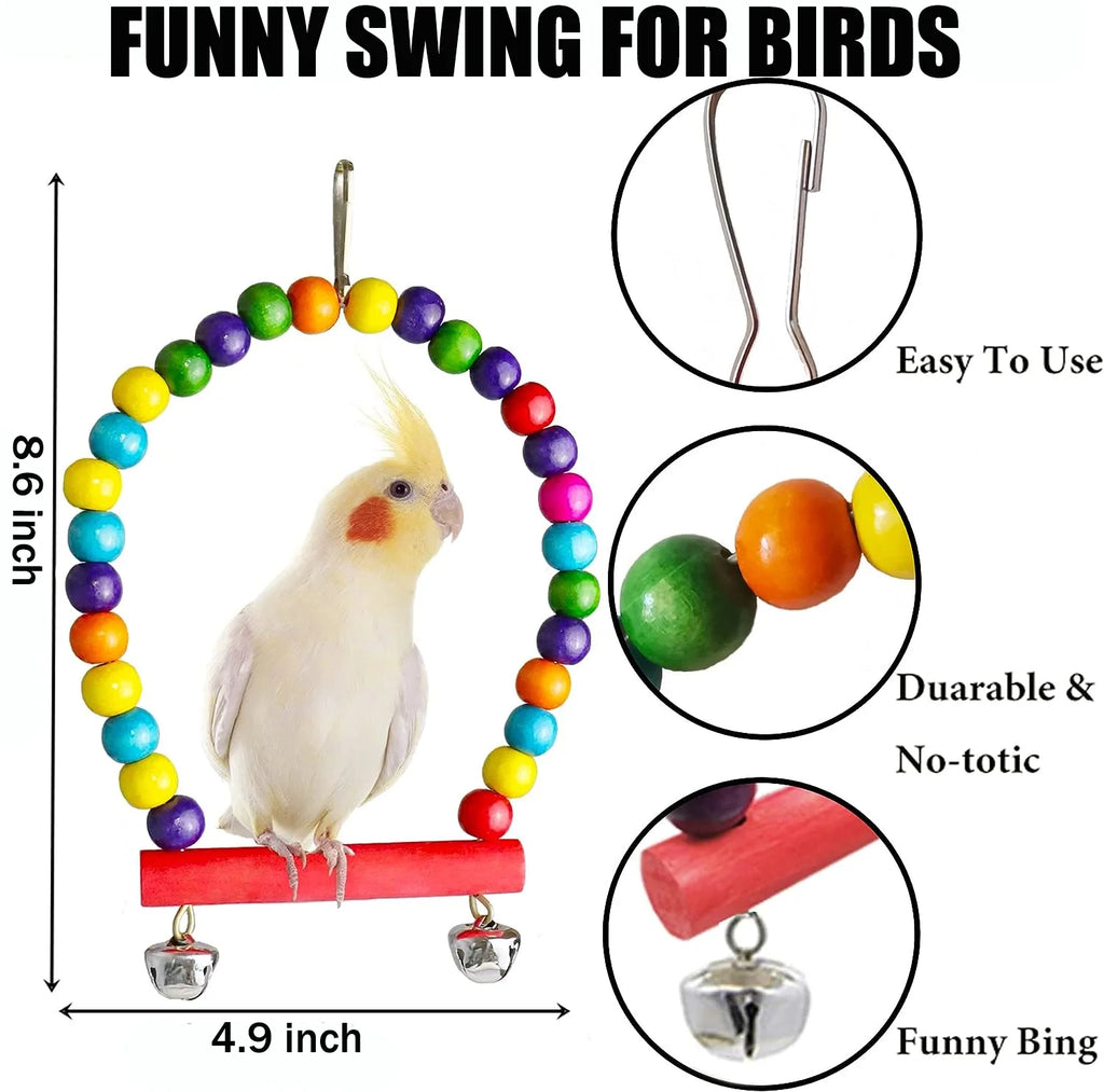 6 PCS Bird Toys Parakeet Toys, Colorful Parrot Toy for Small Parakeets Cockatiels Conures Finches Swing Chewing Hanging Bell Cage Hammock Toy