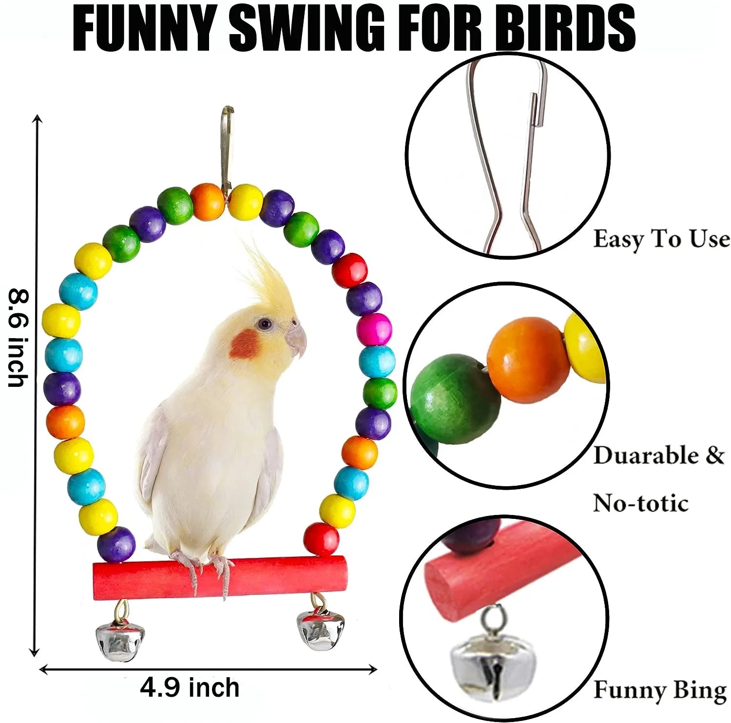 6 PCS Bird Toys Parakeet Toys, Colorful Parrot Toy for Small Parakeets Cockatiels Conures Finches Swing Chewing Hanging Bell Cage Hammock Toy