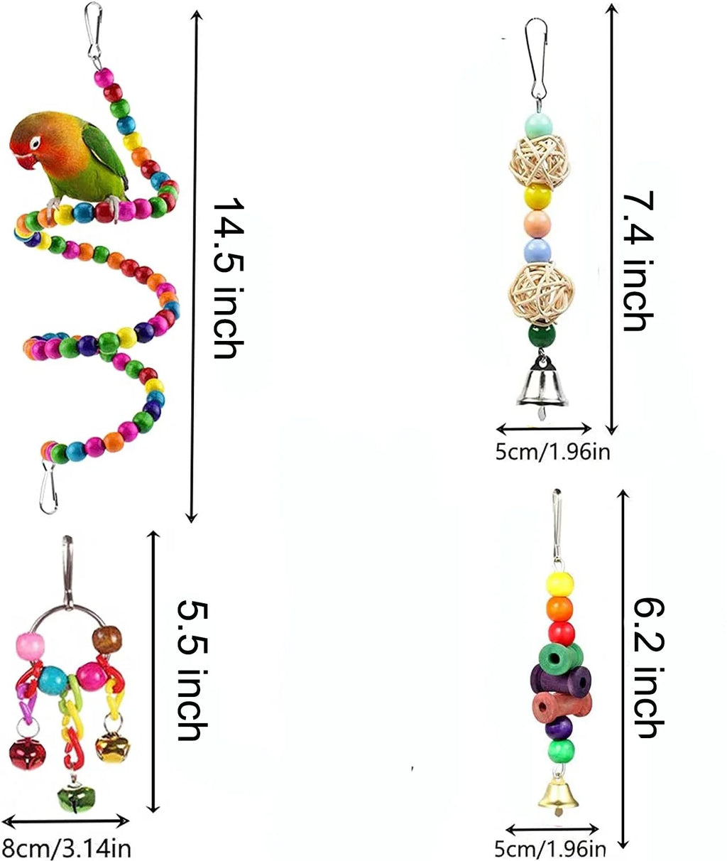 6 PCS Bird Toys Parakeet Toys, Colorful Parrot Toy for Small Parakeets Cockatiels Conures Finches Swing Chewing Hanging Bell Cage Hammock Toy