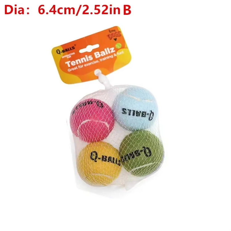 Dog Toy Set Q-MONSTER Thick Walled Natural Rubber Squeak Chew Balls for Dogs Tennis Interactive Bouncy Balls for Training 4-Pack