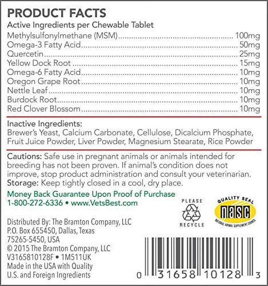 Best Healthy Coat Shed and Itch Relief Supplements for Dogs - 50 Chewable Tablets - 4.5 Oz.