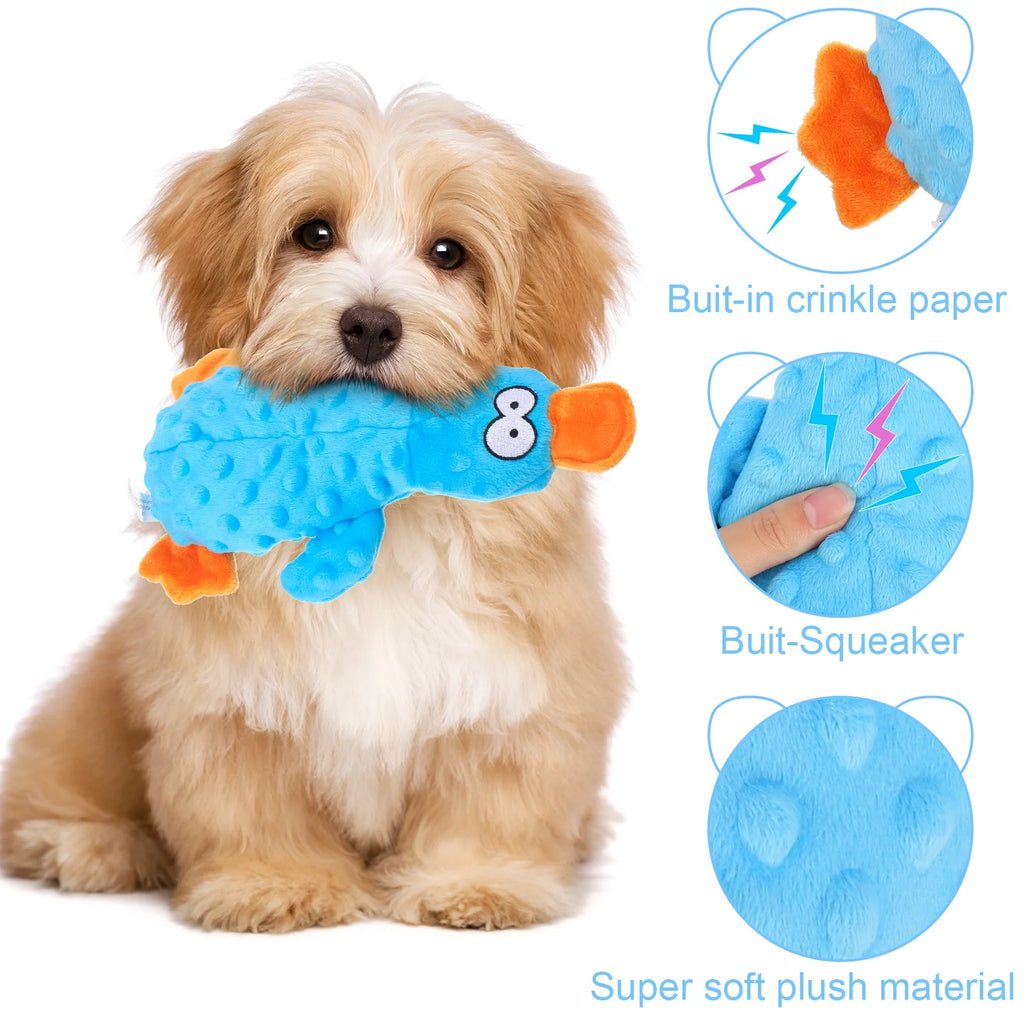 2 Pcs Squeaky Dog Toys, Stuffed Chew Crinkle Dog Toys, Tough Plush Pet Toys for Small Dogs Biting Training, Teething