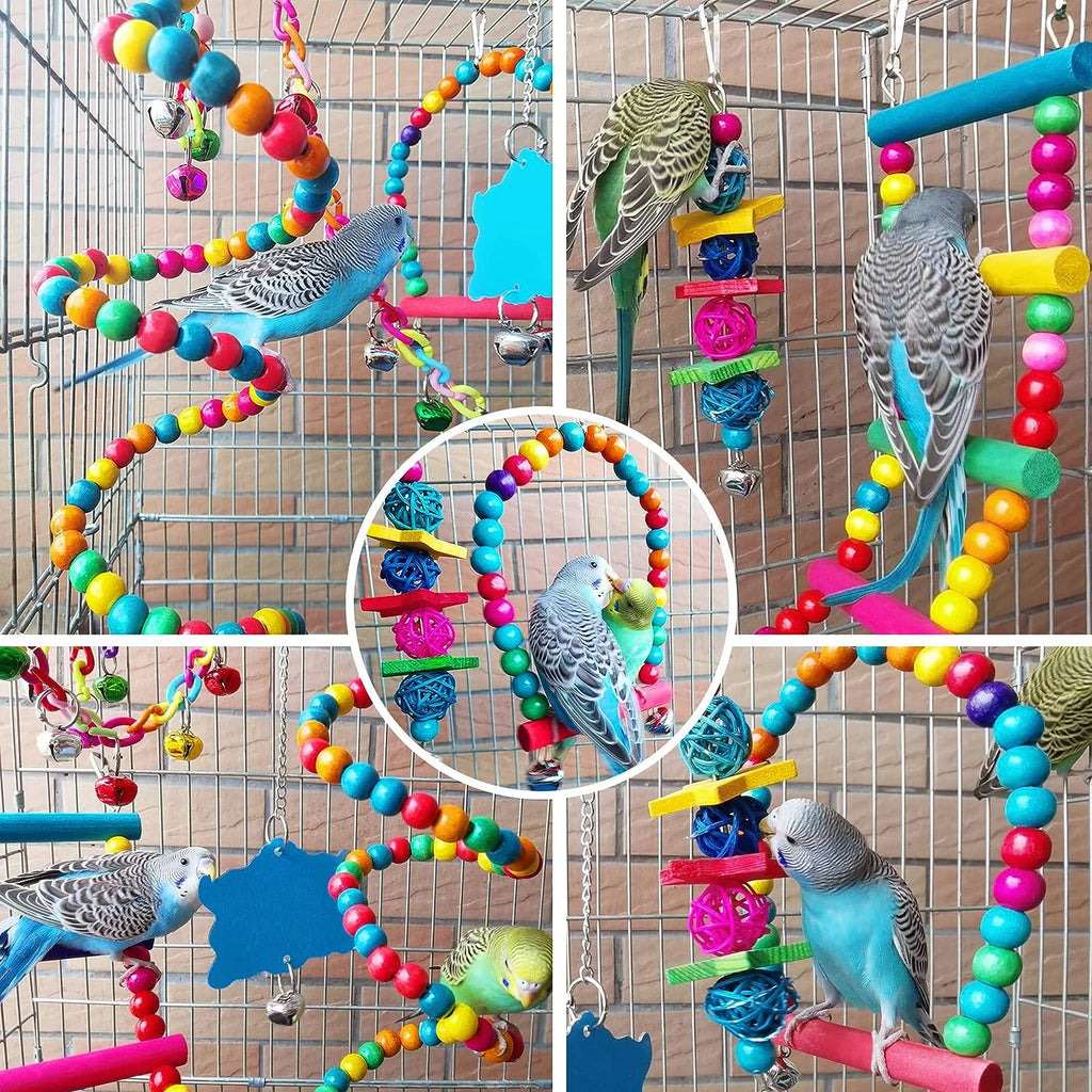 6 PCS Bird Toys Parakeet Toys, Colorful Parrot Toy for Small Parakeets Cockatiels Conures Finches Swing Chewing Hanging Bell Cage Hammock Toy