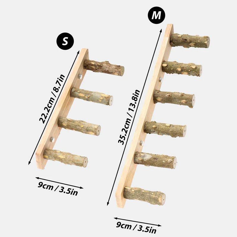 Bird Ladder Perch for Cage, Natural Wood Bird Parrot Perch Stand Parrot Perch Bridge Climbing Chewing Toys for Small Medium Animal