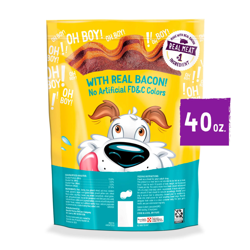 Purina  Strips Dog Treats with Real Bacon & Peanut Butter Flavors Tender Chews, 40 Oz Pouch