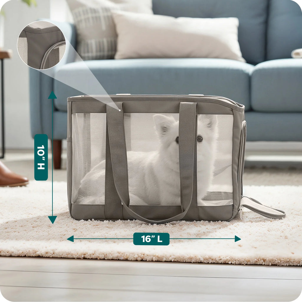 Pet Products Medium Durable Mesh Soft-Sided Pet Tote Carrier, Gray, 16 Lb Limit