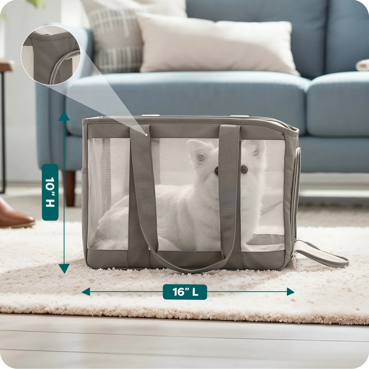 Pet Products Medium Durable Mesh Soft-Sided Pet Tote Carrier, Gray, 16 Lb Limit
