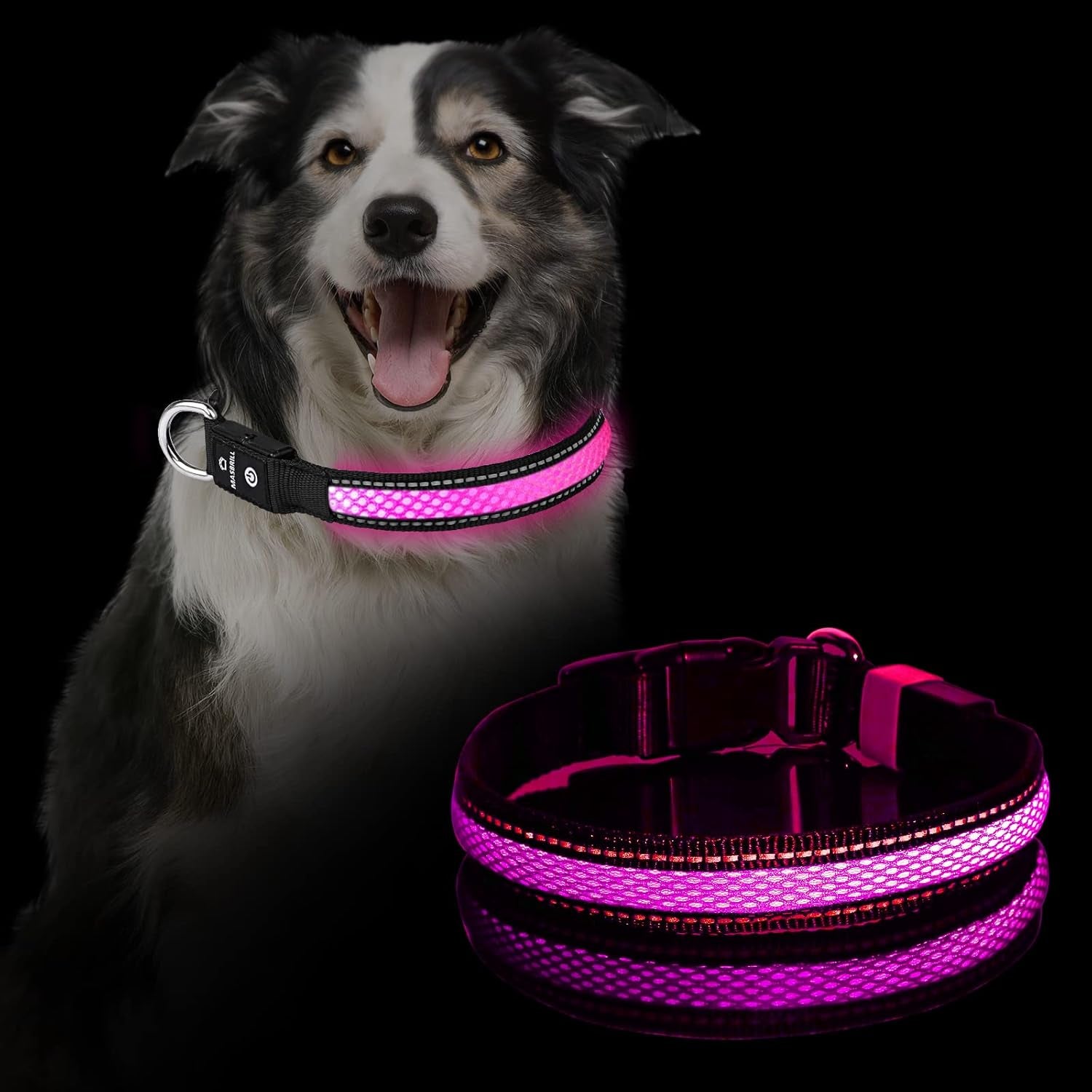 Light up Dog Collars,  LED Dog Collar Rechargeable Waterproof & High Visibility Adjustable Soft Mesh Safety Dog Collars Lighted Glow Collar Flashing Collar for Pet Night Walking,Pink S