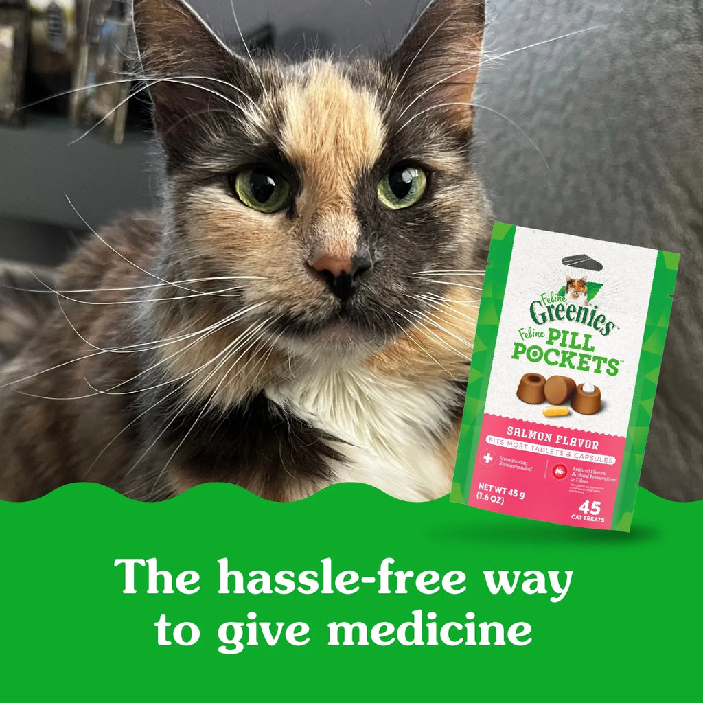 FELINE  PILL POCKETS Natural Cat Treats, Salmon Flavor, 1.6 Oz. Pack (45 Treats)