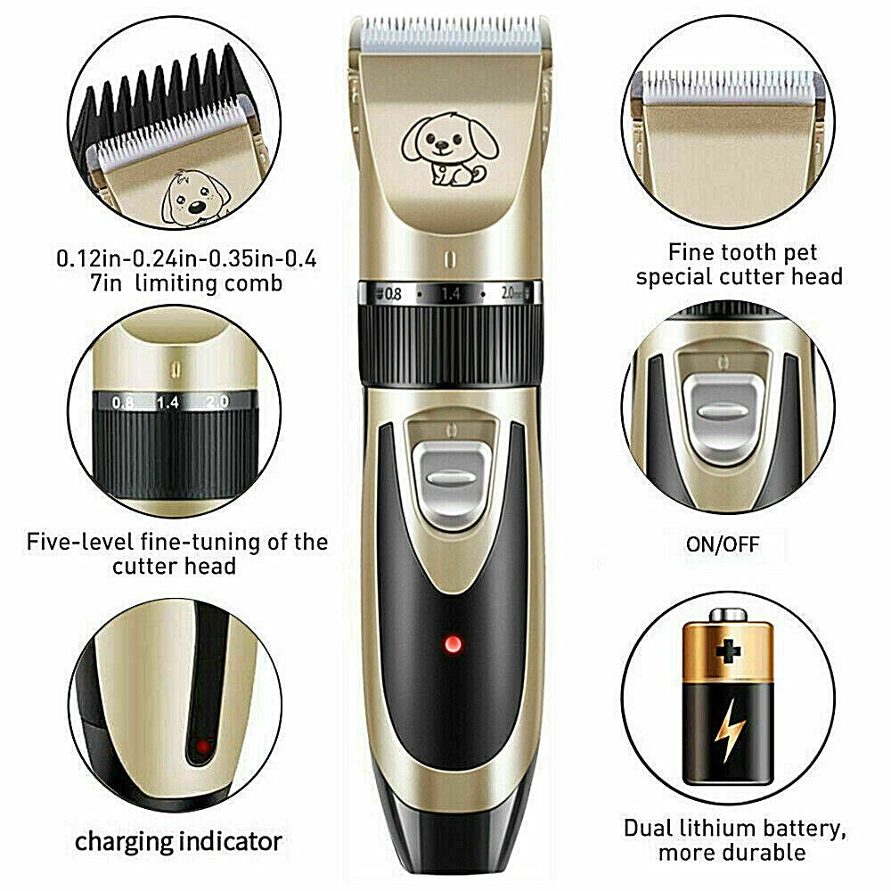 Dog Cat Pet Grooming Kit Rechargeable Cordless Electric Hair Clipper Trimmer Set
