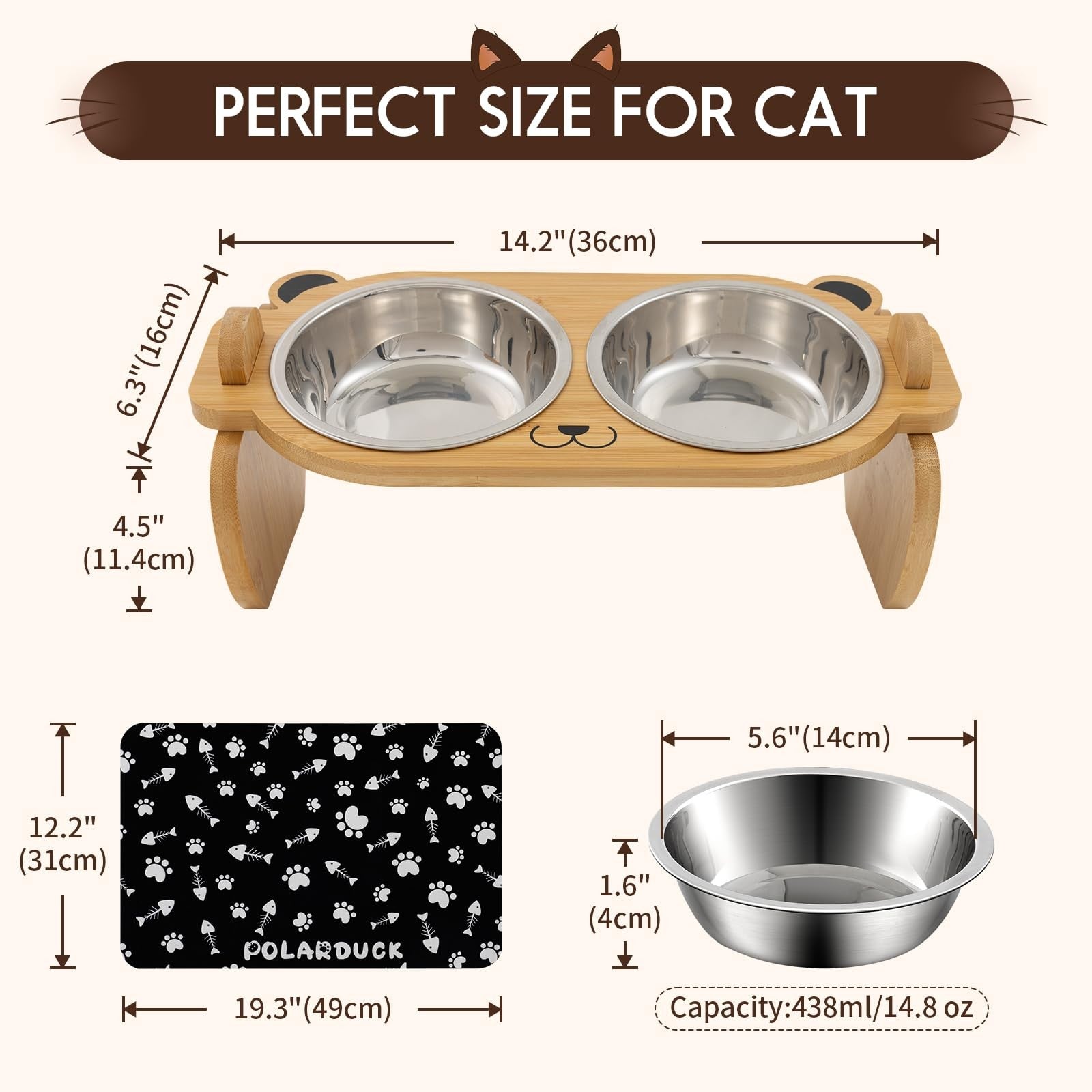 Tilted Elevated Cat Food Bowls Set: Raised Pet Dishes for Cats & Puppy