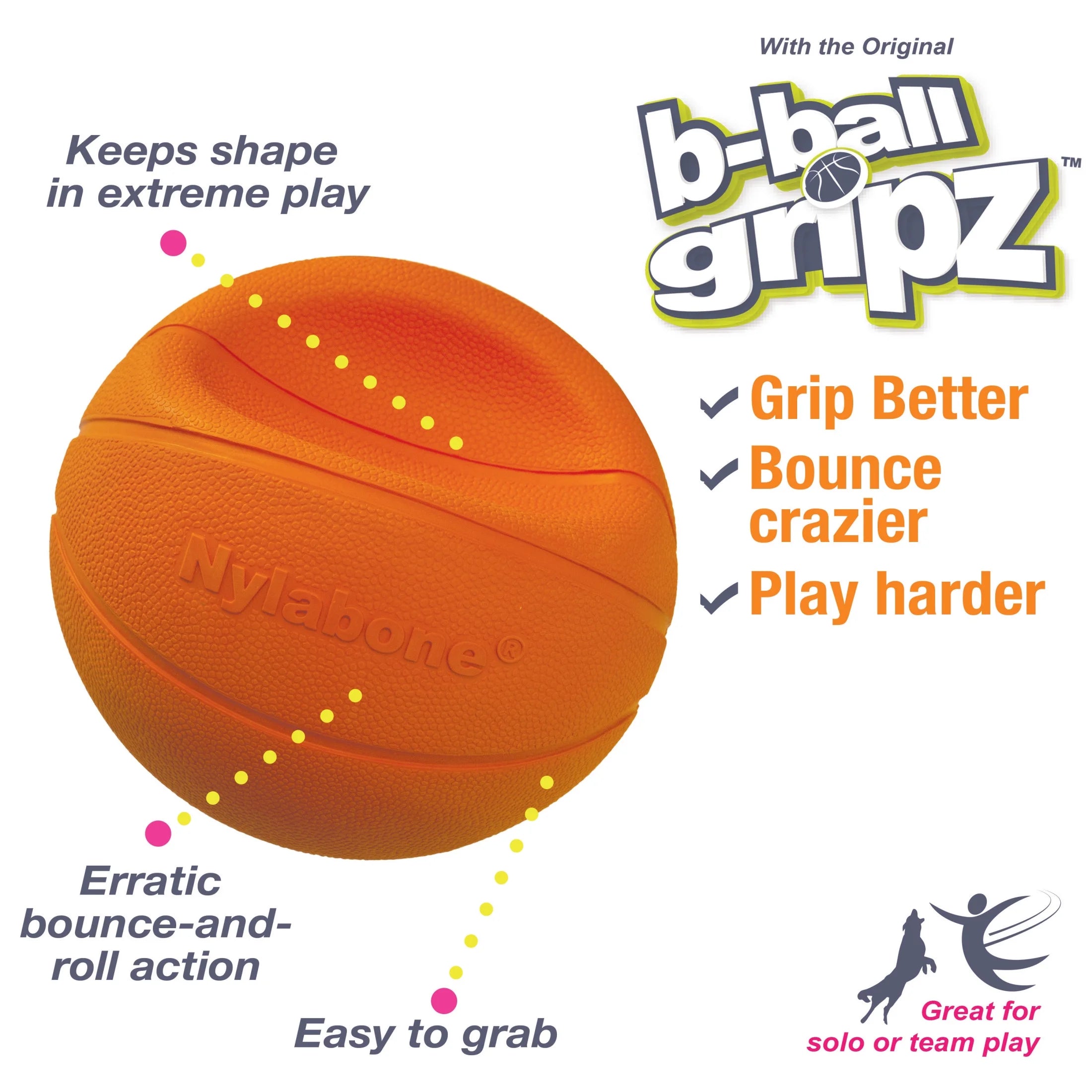 Power Play Basketball Gripz Dog Toy, Dog Balls, Squeaky Toy for Dogs, Medium