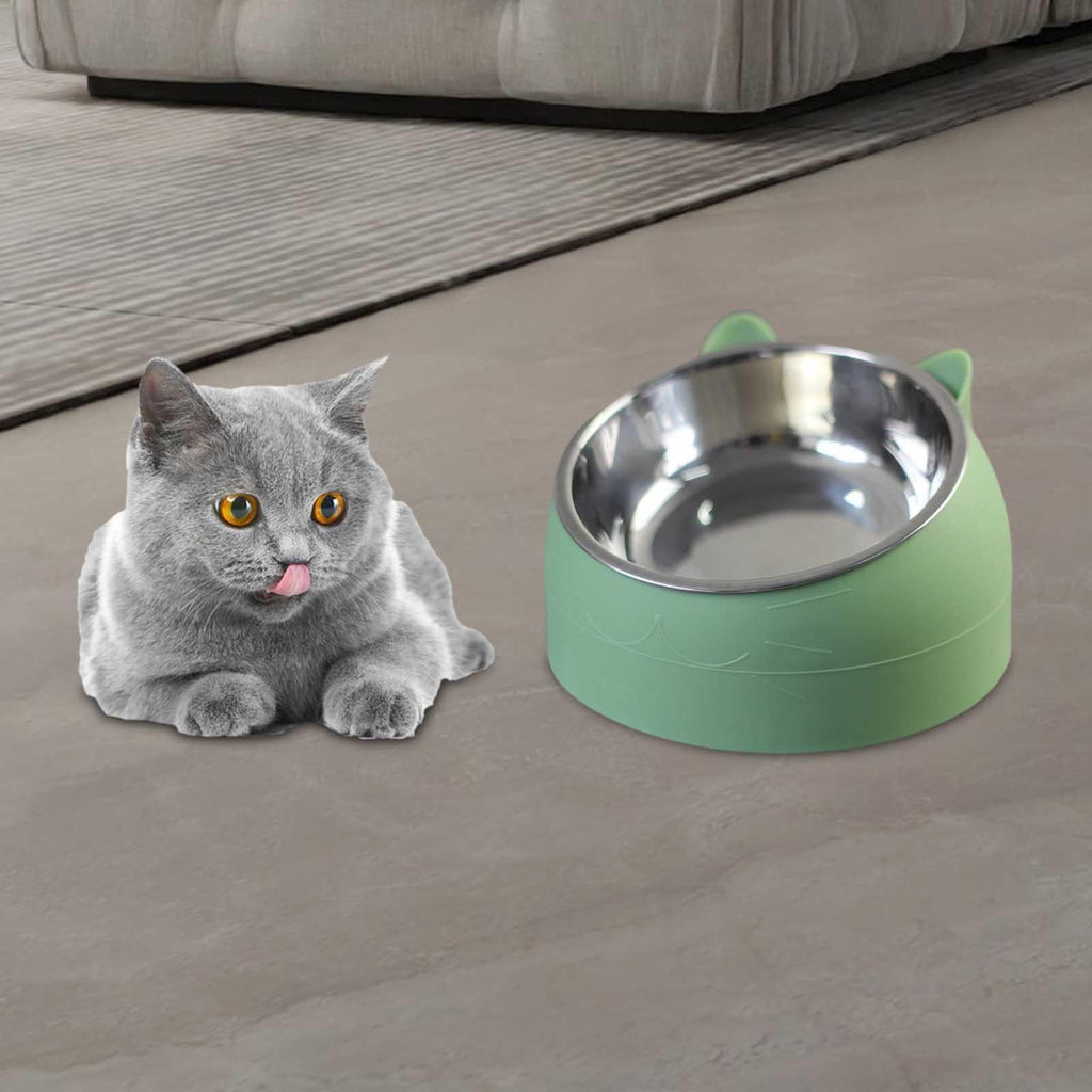 Pet Food Water Bowls Tilted Elevated Raised Cat Bowls Cat Feeder Dishes Protect Cats, Small Dogs Indoor Green