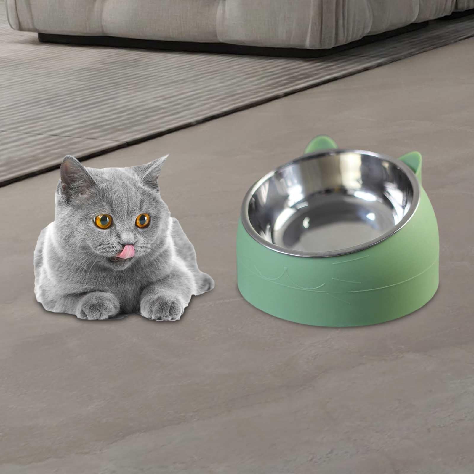 Pet Food Water Bowls Tilted Elevated Raised Cat Bowls Cat Feeder Dishes Protect Cats, Small Dogs Indoor Green