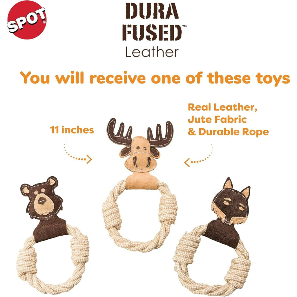 Dura-Fused Leather Animal Rings Dog Rope Toy, Great Dog Ring Toy for Tugging and Chewing, 11In, Assorted Styles, 1 Piece.