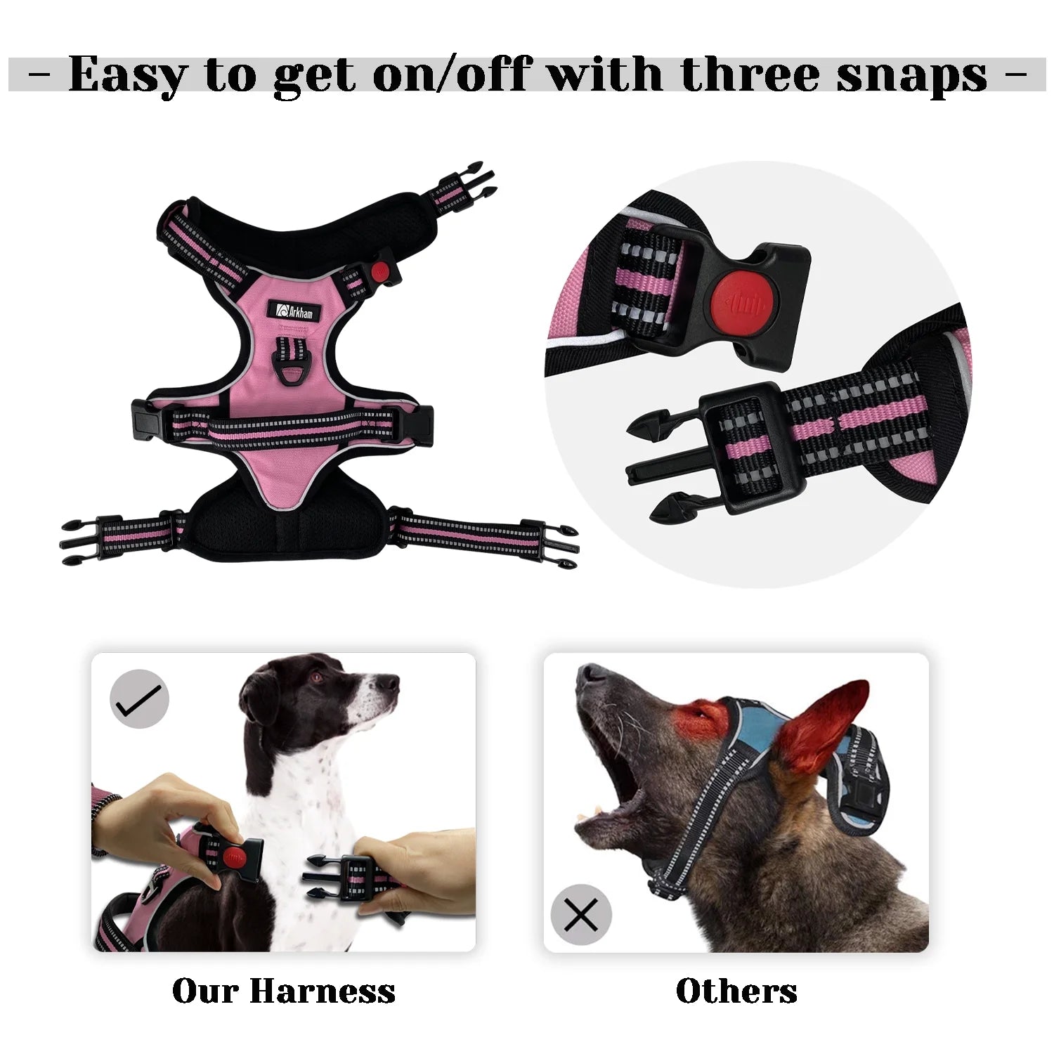 No Pull Dog Harness, Adjustable Dog Walking Harness with Breathable Padded Vest, Pink/Xl