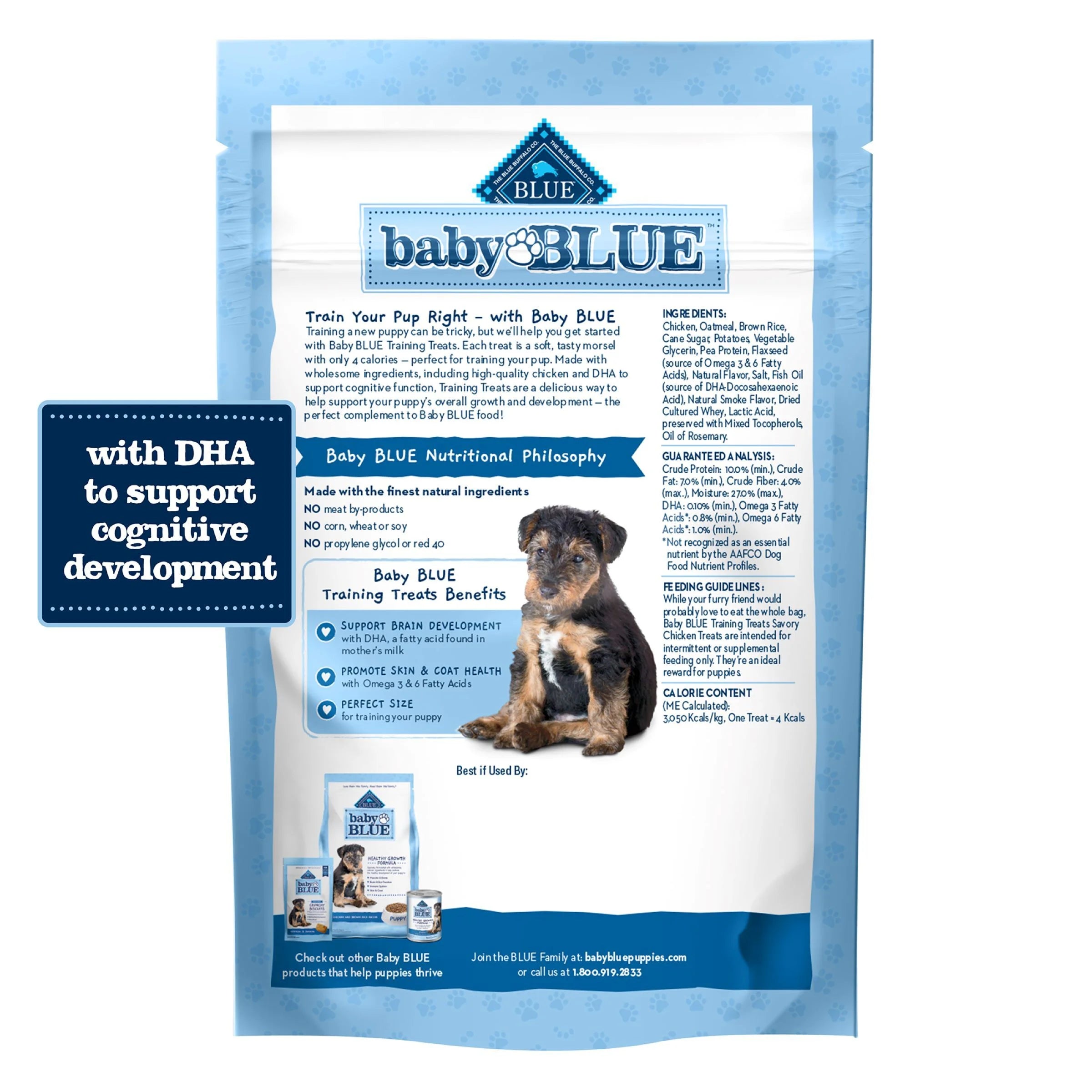 Baby BLUE Puppy Training Treats for Dogs with DHA, Savory Chicken, 4-Oz. Bag
