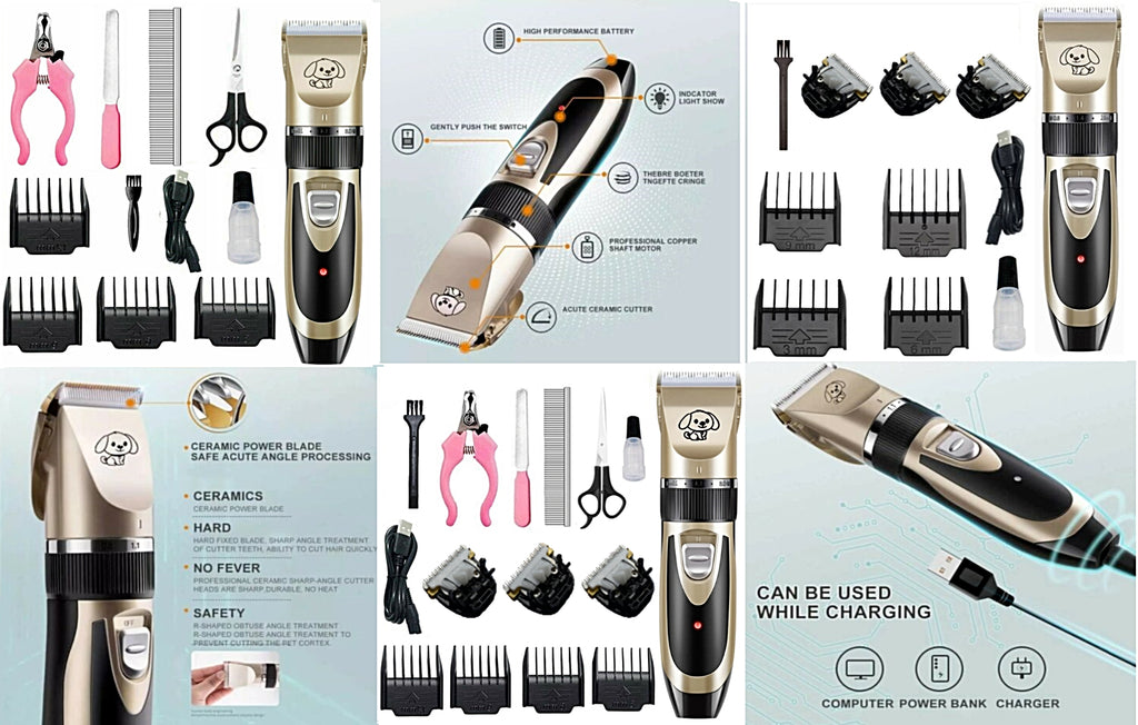Dog Cat Pet Grooming Kit Rechargeable Cordless Electric Hair Clipper Trimmer Set
