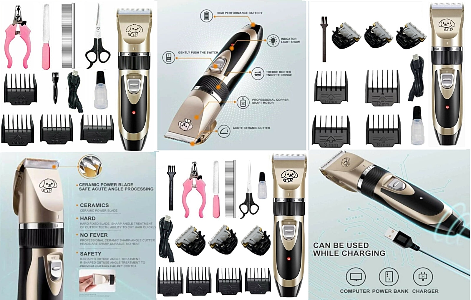Dog Cat Pet Grooming Kit Rechargeable Cordless Electric Hair Clipper Trimmer Set