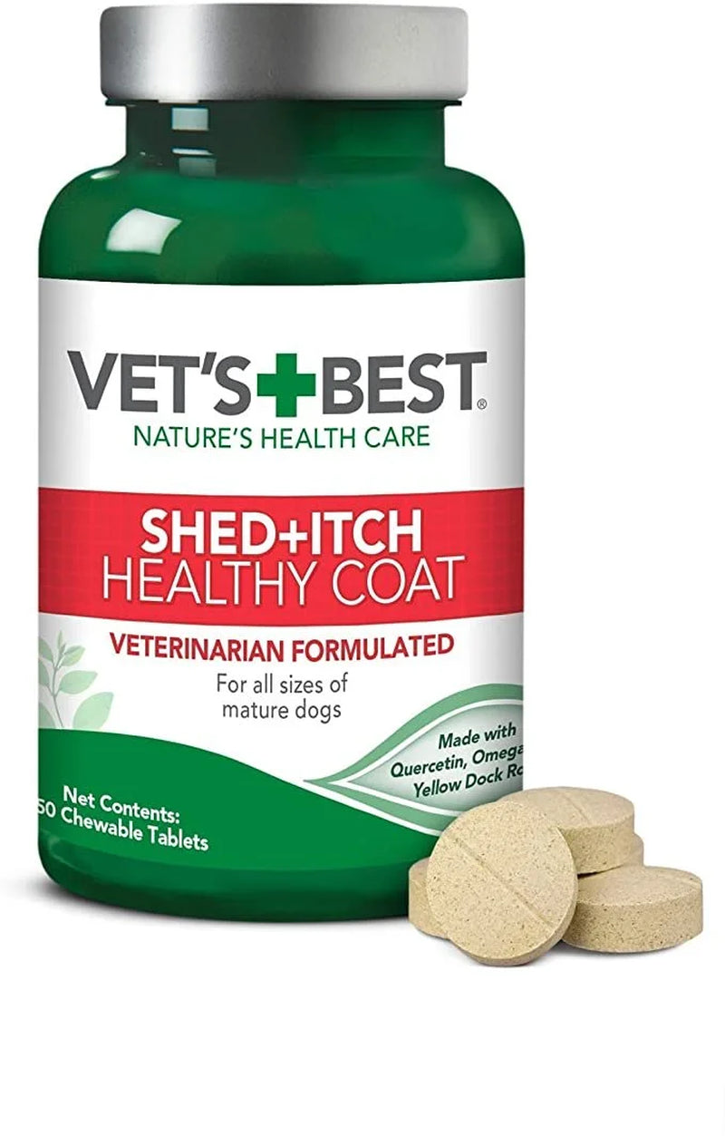 Best Healthy Coat Shed and Itch Relief Supplements for Dogs - 50 Chewable Tablets - 4.5 Oz.