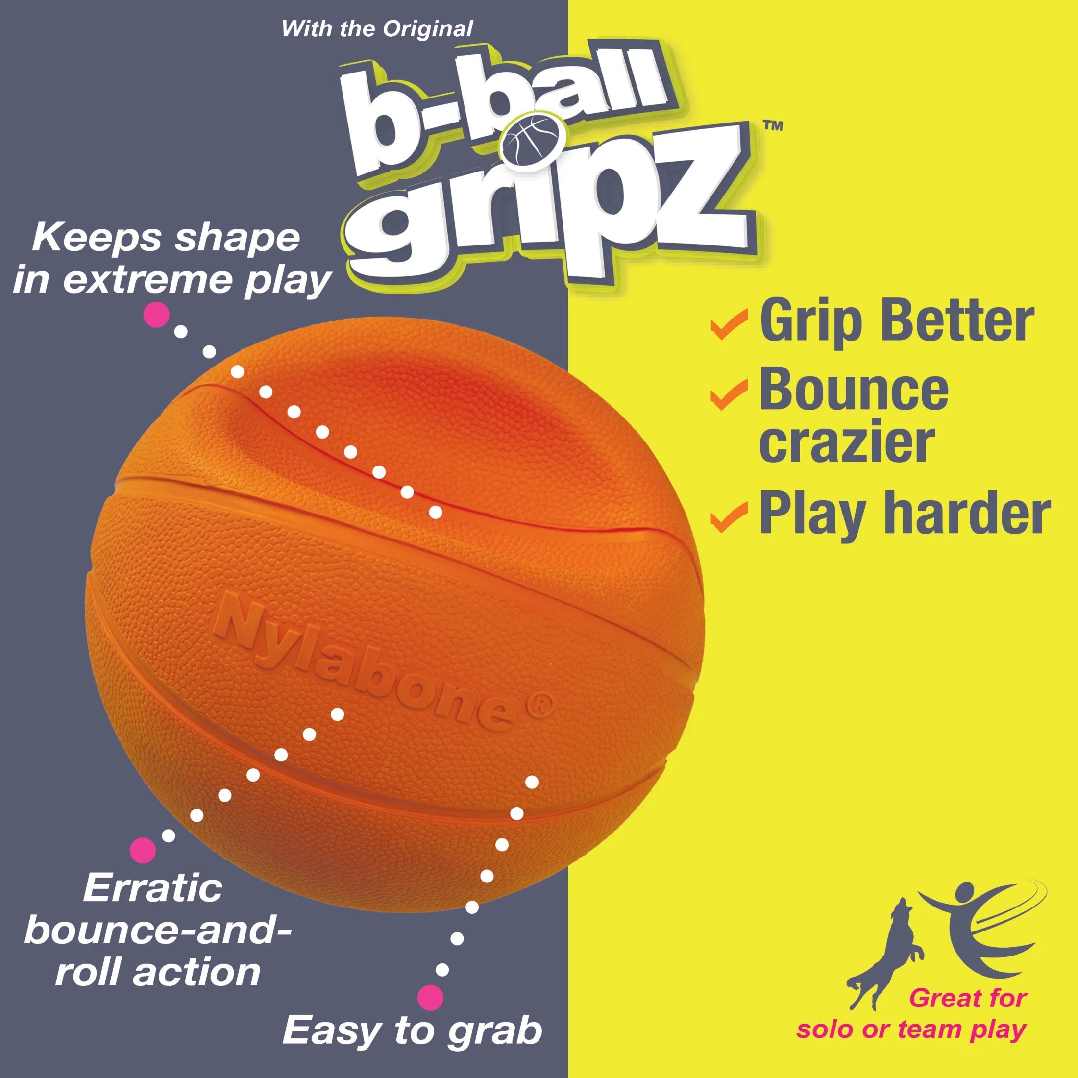 Power Play Basketball Gripz Dog Toy, Dog Balls, Squeaky Toy for Dogs, Medium