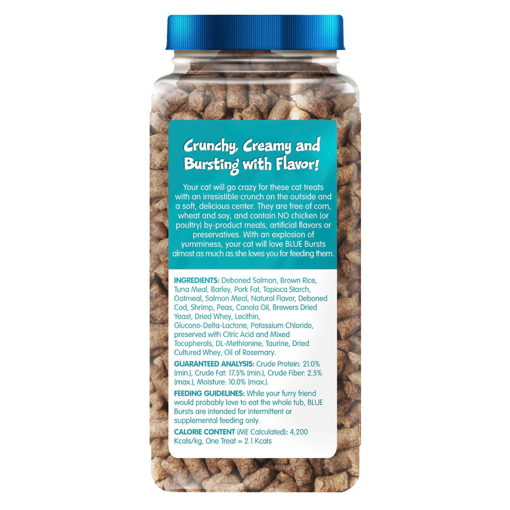 Bursts Crunchy & Creamy Cat Treats, Great for Training, Savory Seafood, 12-Oz Tub