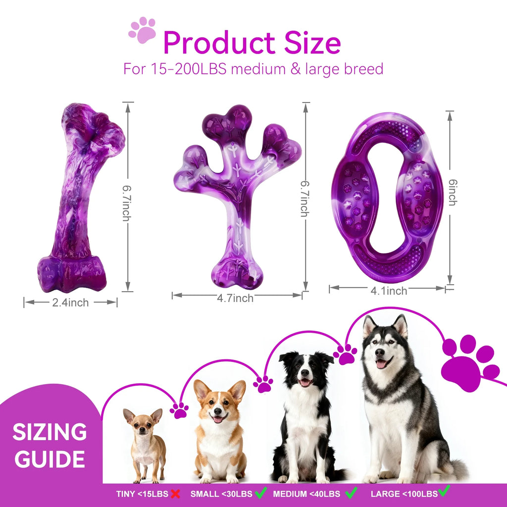 3 Pack Dog Toys for Aggressive Chewers,Meat Flavors (Bacon/Beef/Smoked) Dog Chew Toy, Extra Durable Rubber Bones for Aggressive Chewers,Indestructible Dog Toys to Keeps Dogs Busy