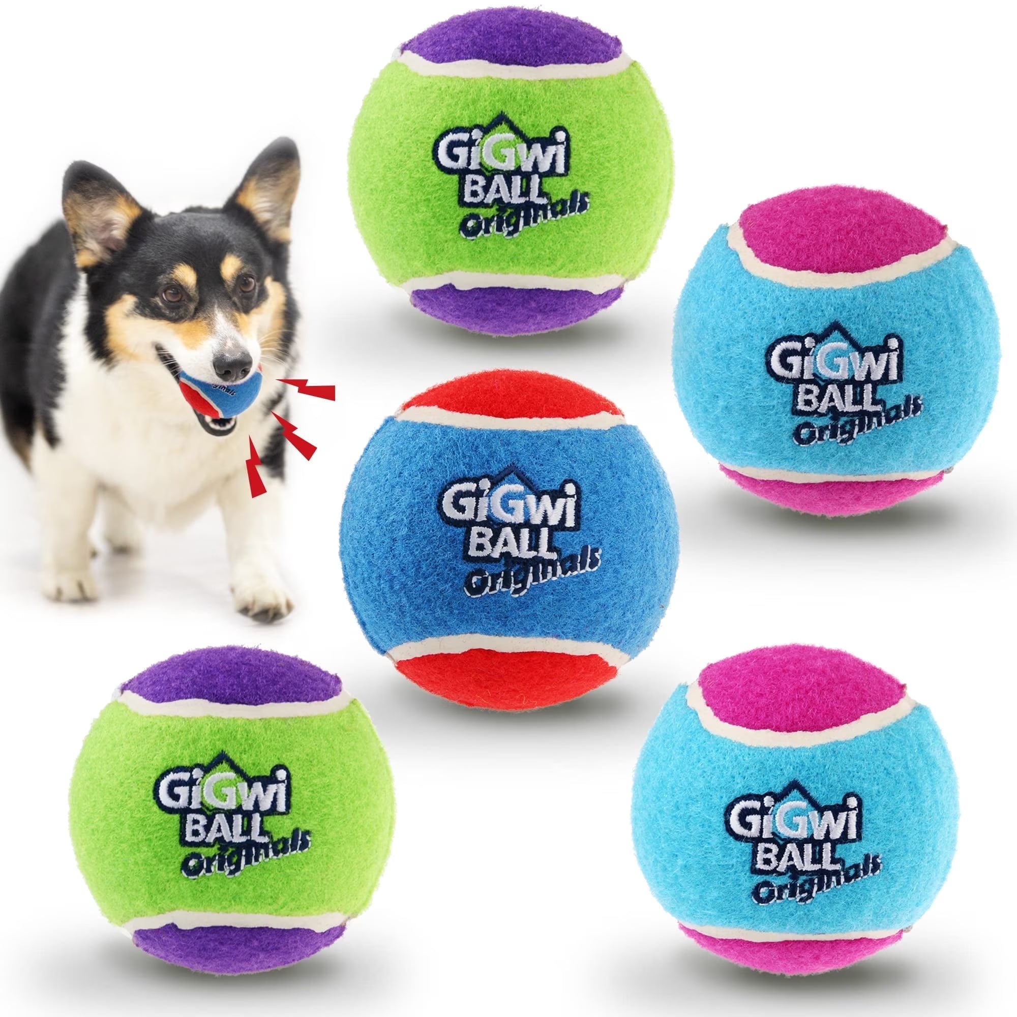 Tennis Balls for Dogs, Squeaky Dog Tennis Balls for Exercise, High Bouncy Pet Ball Bright Colors 2.5 Inches, Interactive Funny Dog Toys for All Breeds of Dogs Indoor & Outdoor Games, 5 Pack