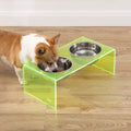 Keaton 7.5" Medium/Large Modern Acrylic Rectangular Elevated Pet Feeder with 54Oz 2-Stainless Steel Bowls, Green/Chrome, DBL2001G