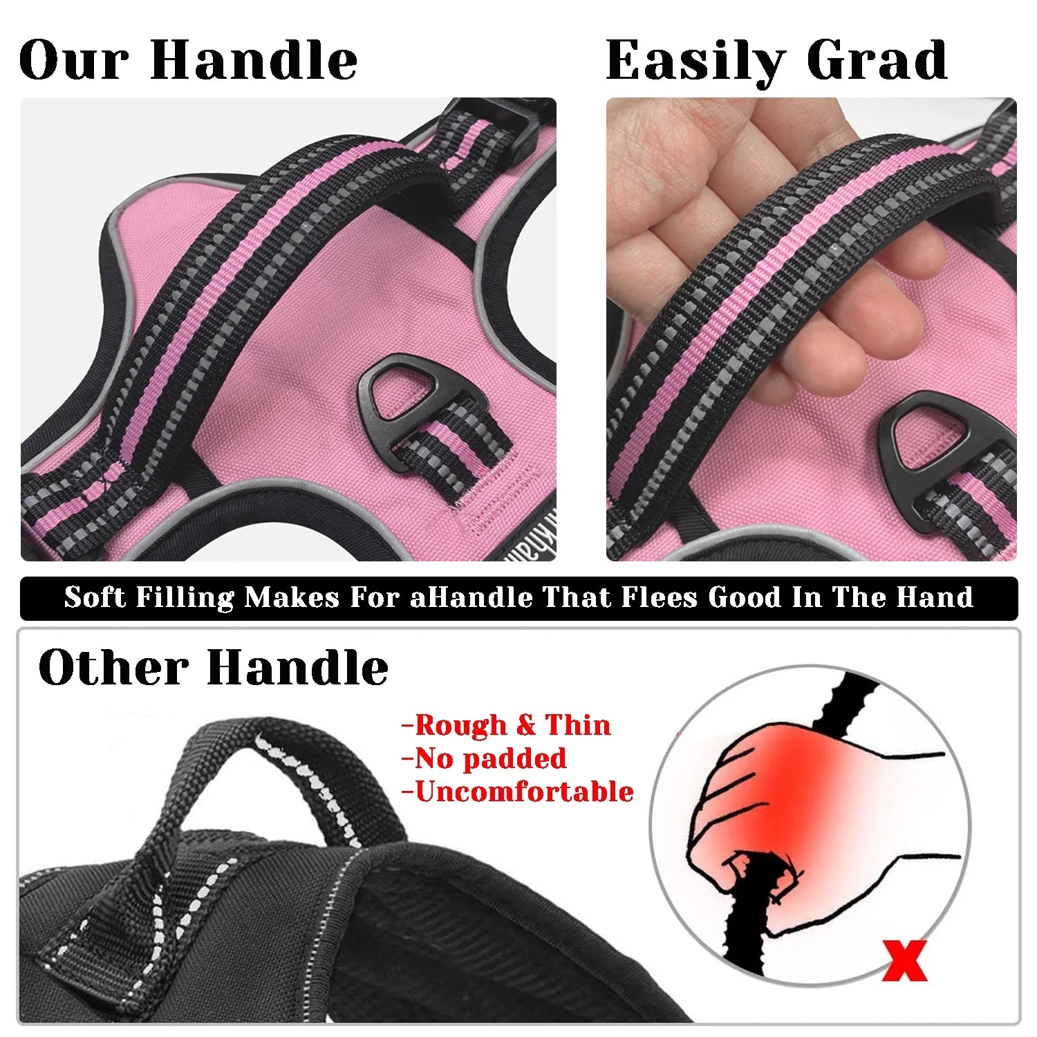 No Pull Dog Harness, Adjustable Dog Walking Harness with Breathable Padded Vest, Pink/Xl