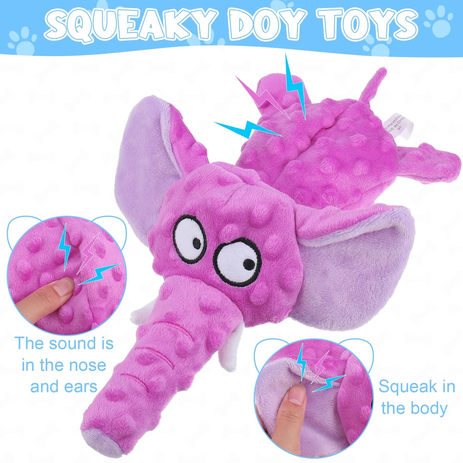 2 Pcs Squeaky Dog Toys, Stuffed Chew Crinkle Dog Toys, Tough Plush Pet Toys for Small Dogs Biting Training, Teething