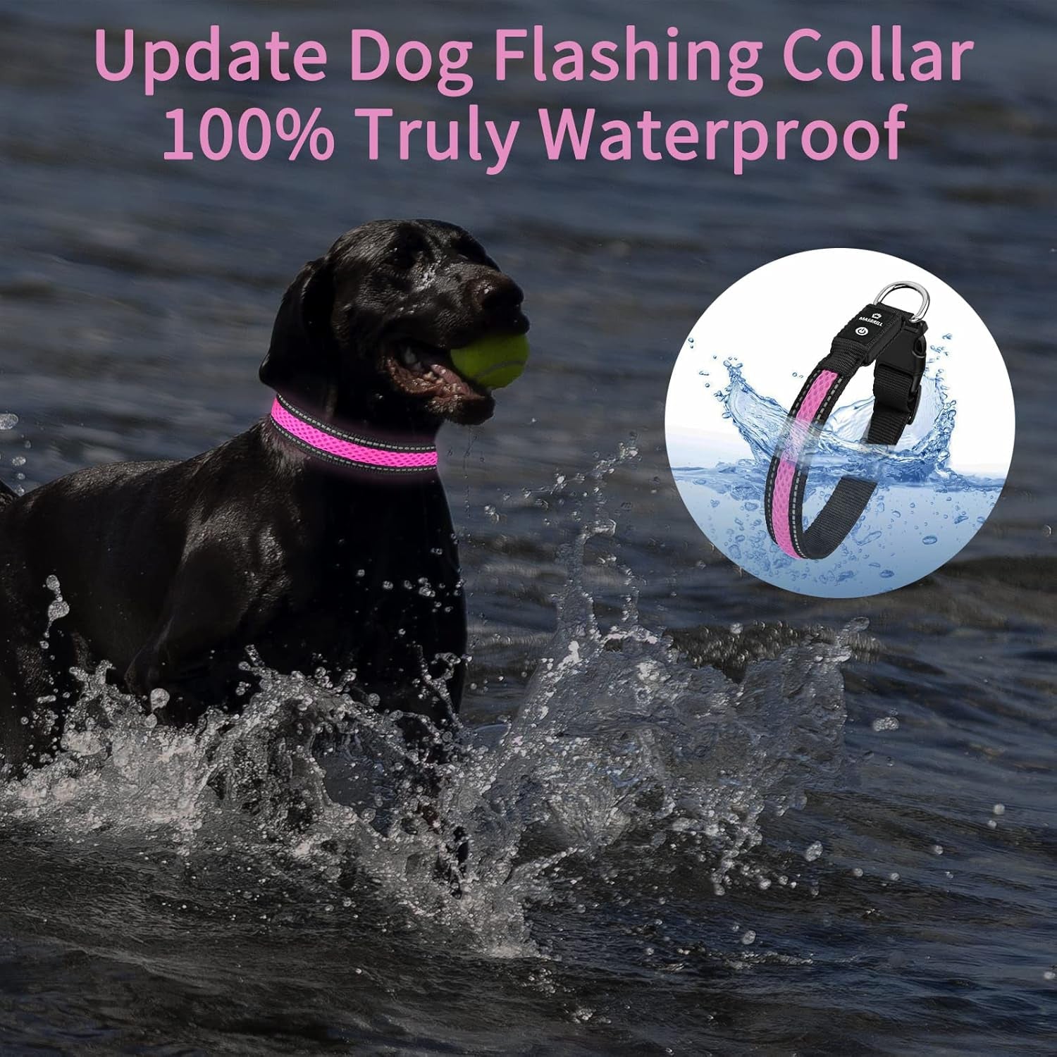 Light up Dog Collars,  LED Dog Collar Rechargeable Waterproof & High Visibility Adjustable Soft Mesh Safety Dog Collars Lighted Glow Collar Flashing Collar for Pet Night Walking,Pink S