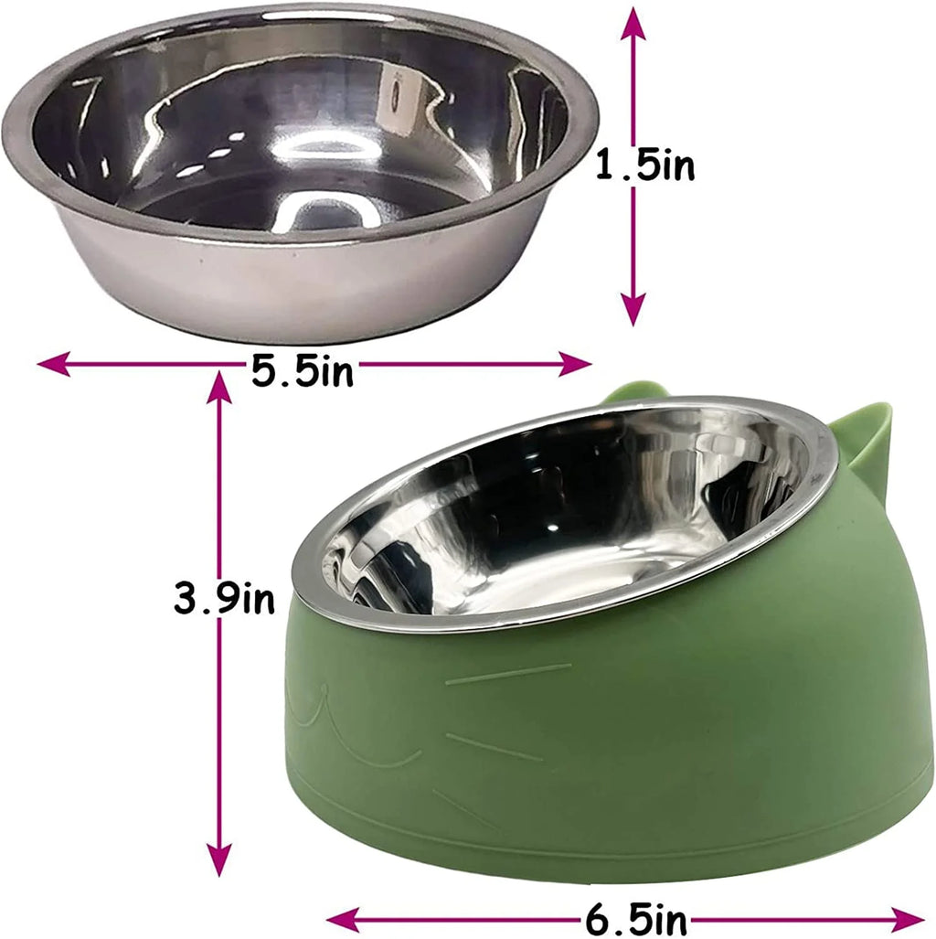 Pet Food Water Bowls Tilted Elevated Raised Cat Bowls Cat Feeder Dishes Protect Cats, Small Dogs Indoor Green