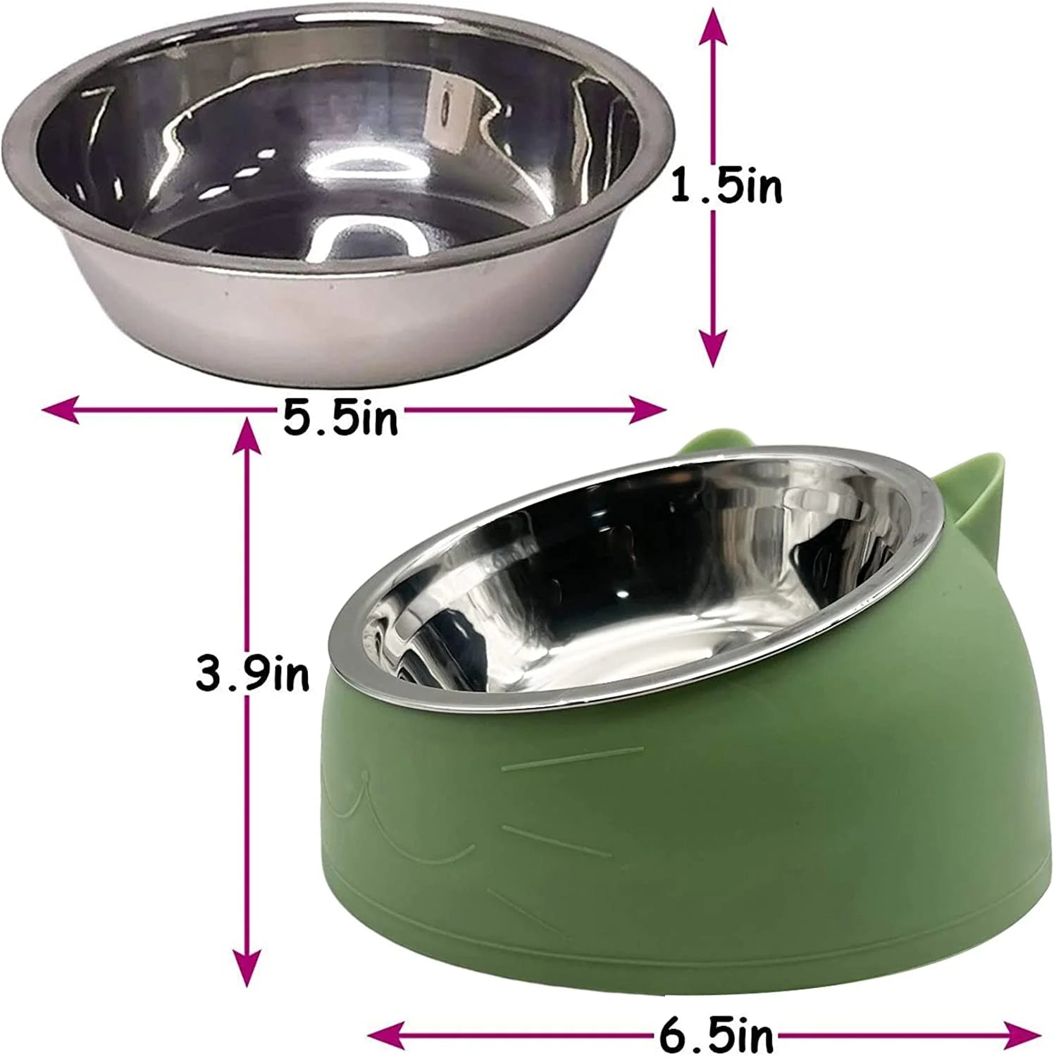 Pet Food Water Bowls Tilted Elevated Raised Cat Bowls Cat Feeder Dishes Protect Cats, Small Dogs Indoor Green